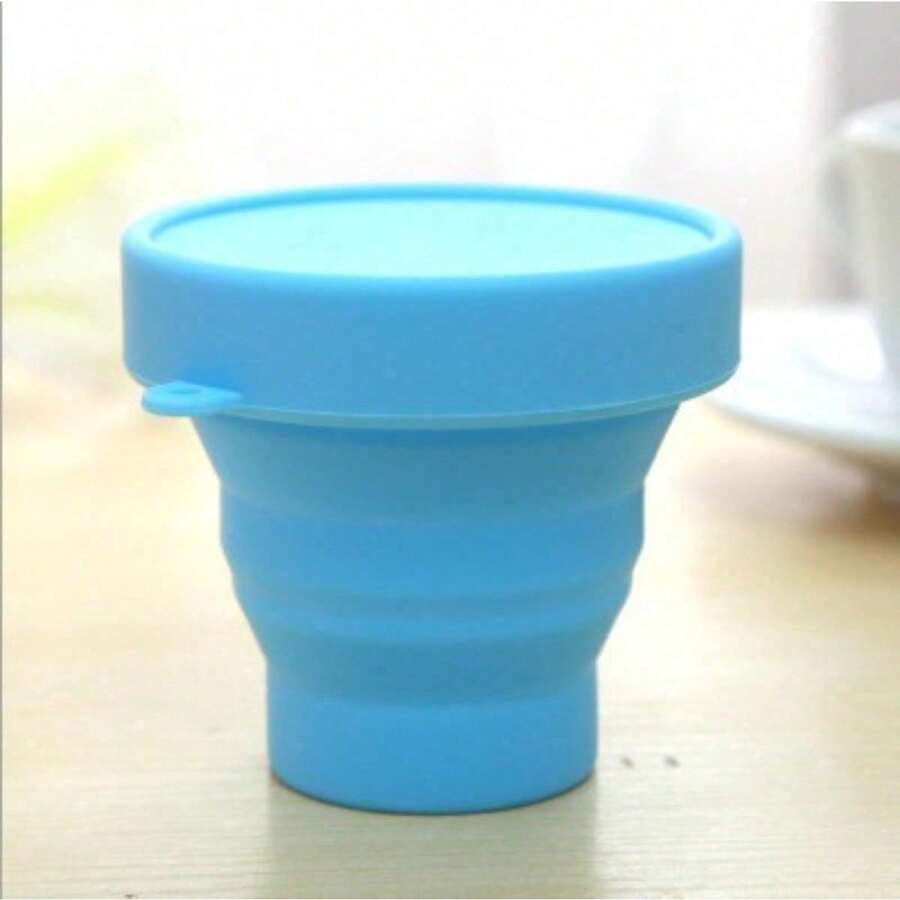 1pc 170ml Mini Silicone Folding Bottle Adult Portable Reusable Plastic Cups Outdoor Travel Gym Water Bottle Motivational Drinking Bottle - Màu xanh lam (Thân cốc + Nắp cốc) - Xem 1