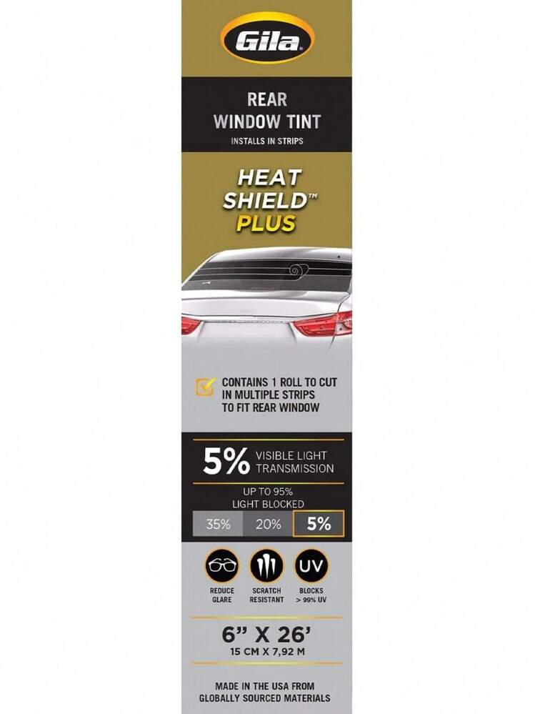 Gila Ultraescudo Color para Ventana Resistente a los arañazos, Resistente al Calor,ás protección para el Coche, 5% Ventana Posterior Limo Negro, 6 x 26 - Negro (20% Negro Limusina) - Añade 5