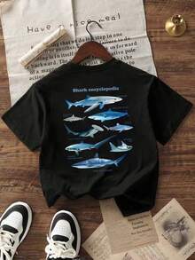 Boys' Casual Funny Print Round Neck Short Sleeve T-Shirt, Summer - Black - View 3