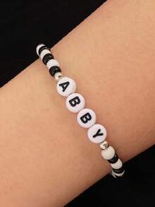 Customized Phone Lanyard, Fashionable Personalized Soft Clay Heart-Shaped Beaded Letter Bead Phone Lanyard, Black/White/Beige Bead Bracelet, Customizable Name, Slogan, Location, Date, Suitable For Birthday, Anniversary, Gift