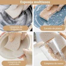 16PCS Esponjas de Limpieza de Cocina Esponja de Doble Cara Naturales Esponja Hechas De Celulosa Antirayaduras y Sisal De Coco Ecológicas De Secado Rápido y Sin Olor - Marrnnatural - Ver 7