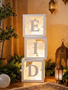 3个透明气球盒，印有“EID”字样，内含20个迷你气球，适用于开斋节庆祝装饰、派对背景、家居墙面装饰、开斋节、生日、婚礼、婴儿派对等场合。（本产品为气球盒，不含任何电子元件。图片中显示的灯光效果不包含在实际产品中。） - 彩色 - 查看 1