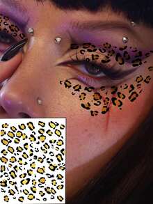 1 件复古临时面部豹纹纹身贴纸，豹纹化妆贴纸，适用于圣诞服装、Y2K 美容装饰、面部和身体角色扮演化妆工具、眼影摄影道具、化妆、舞台、节日、派对、日常个性化面部贴纸 - 彩色 - 查看 10