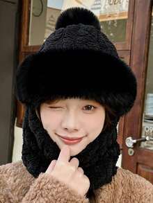 1PC Winter Windproof & Warm Hat – Premium Velvet Material For Ultimate Comfort, Essential Headwear Perfect For Braving Cold Winds & Staying Cozy During Winter Errands & Leisure Time - Black - View 4