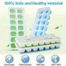 1/4个硅胶冰格模具，厨房用品，厨房小工具 00004件装，冰格托盘，易脱模硅胶材质，柔韧耐用，14格冰格托盘，带防溢可拆卸盖子，适用于冰箱冷冻，可堆叠冰格托盘，带盖，返校季必备 - 彩色 - 查看 6