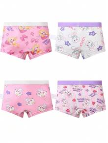 4pcs/Pack Girls' Cute Bow, Mermaid, Bunny, Cat Printed Comfortable Briefs, Toddler & Little Kid Underwear