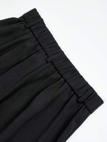 UREREM 女士黑色高腰褶裥宽松阔腿裤，210克梭织面料，优雅通勤春季之选 - 黑色 - 查看 6