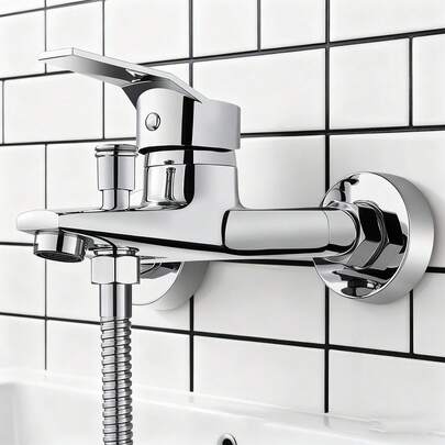 高档壁挂式淋浴混合龙头，锌合金镀铬抛光防锈，冷热水浴室阀门，易于安装的浴室配件和浴室工具