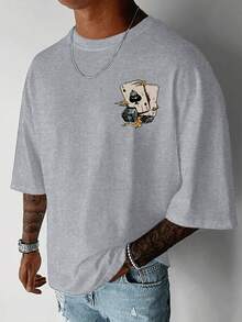 Camiseta de manga corta holgada con estampado de moda para hombres GRDR | Diseño exquisito | Esencial de verano | Fácil de combinar | Muestra tu estilo - Gris Claro - Ver 3