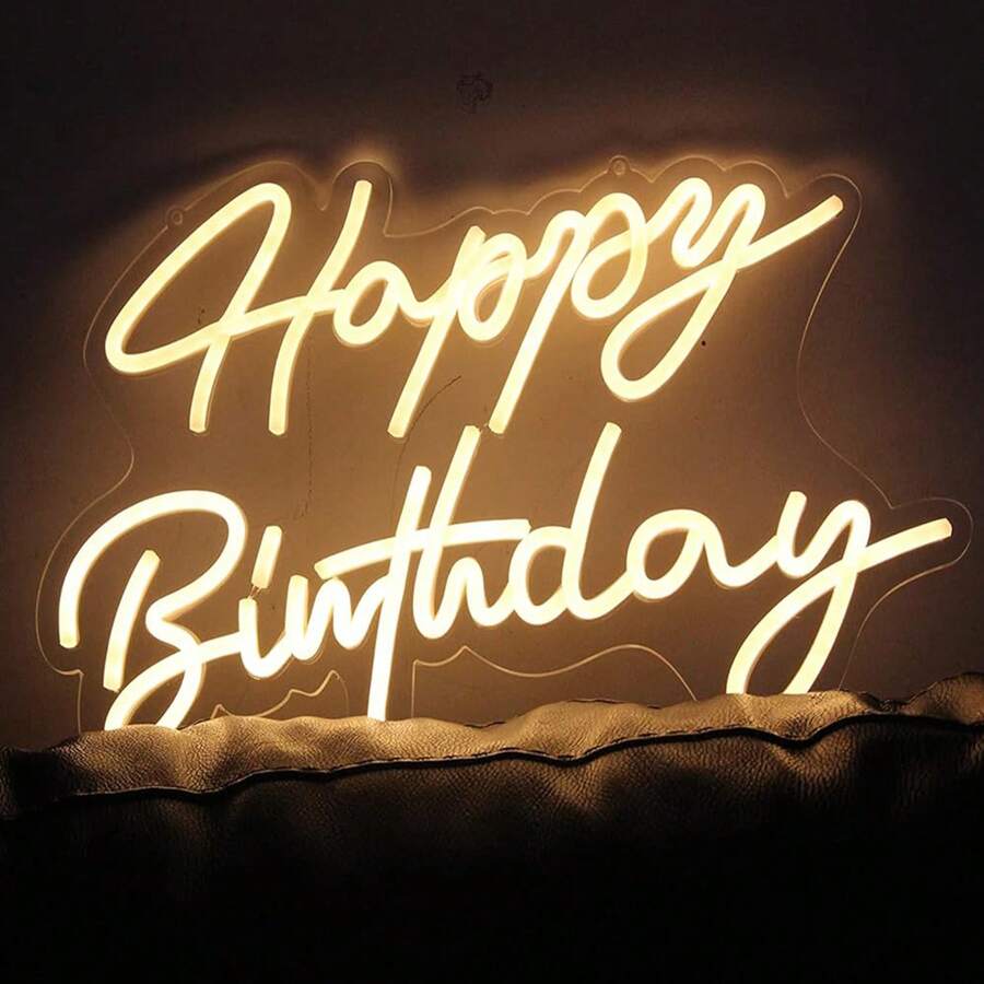 1pc Happy Birthday LED Neon Light With Crown, Wall Decor Neon Light, USB Powered, Dimmable Brightness, Suitable For Bar, Bedroom, Birthday, Party, Art Decor, Living Room - 暖白 - 查看 1