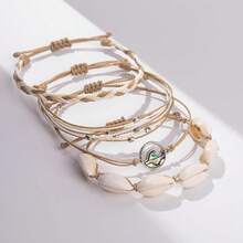 FANCY SHINY Wave String Bracelets Braid Puka Shell Bead Bracelets Handmade Cute  Boho Easter Jewelry Gifts For Women - SAND - View 3