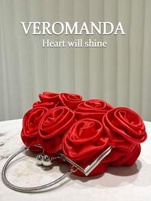 Satin Rose Flower Handbag, Party Bags, Elegant Lady Niche Bridal Clutch, Bridesmaid Shoulder Bag, Perfect For Parties, Rose Evening Bag Clutch Purse For Women, Satin Evening Purse W/3D Floral Rose For Formal Wedding Party Bride, Red Women Rose Shaped Clutch Soft Satin Wristlet Handbag Wedding Party Purse Women's Evening Clutch Bag Floral Satin Small Purses With Detachable Strap Weddings, Proms, Parties, Dinners/Banquets,Christmas Wedding, Party, Prom Gift Elegant Prom Bag, Exquisite Floral Bag For Women Money Clip----Christmas Thanksgiving Festival Cyber Monday Holiday Gift Velvet Party New Year Winter Snow End-Of-Year Christmas Gifts Purses And Bags Women Stocking Stuffers For Women Makeup Bag Birthday Gifts For Girlfriend, Mother, Wife, And Friends Valentine's Day Gifts New Year Gifts - 紅色 - 查看 6