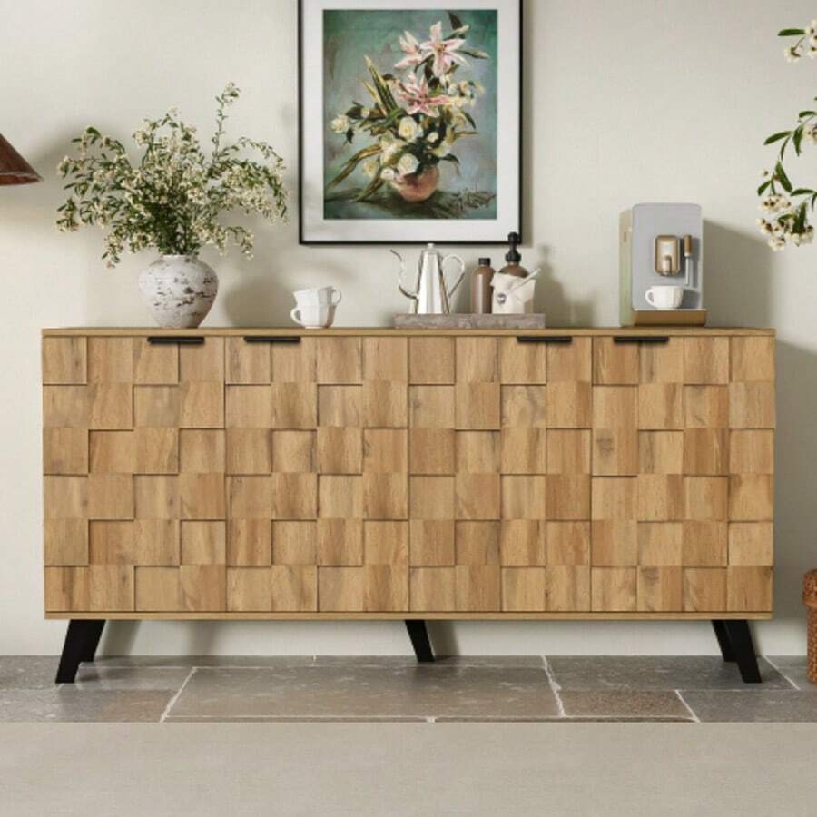 Modern Sideboard With 4 Doors, 160.5 X 35.5 X 78 Cm – Practical Design For Living Room, Bedroom And Dining Room - Unta - View 1