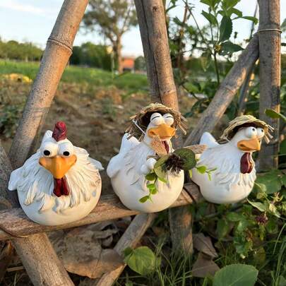 Interesting Farm Chicken Statue, Fence Decor, Cute Resin Chicken Figurine, Outdoor Realistic Animal Sculpture, Chicken Statue, Suitable For Home Garden Steps, Farm, Yard, Backyard And More.
