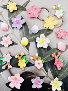 19片彩色彩绘花瓣和枝条，精美迷人，用途广泛，可DIY拆卸鞋夹，适用于木鞋和凉鞋，经久耐用，设计可爱富有想象力，是女孩派对礼物和创意礼物的绝佳选择。 - 彩色 - 查看 2