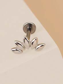 1 pieza 16G Exquisita pendiente de joyería corporal con rosca interna de acero inoxidable con diseño de hoja y flor plana para perforaciones como labio, hélix, trago, cartílago, concha y lóbulo superior - Un par de pendientes planos con flores y hojas. - Ver 9