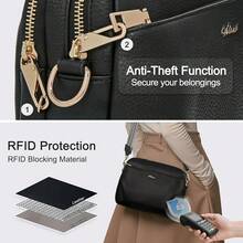 Umhängetasche Damen Mittelgroß, Handtasche Damen mit Anti Diebstahl, PU Leder Crossbody Bag mit Verstellbar Abnehmbar Breiter Gurt-2420 - Schwarz - Übersicht 6