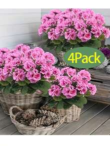 1/2/4株仿真天竺葵灌木 - 逼真的粉色花朵搭配绿色叶子，适合室内外装饰，非常适合花园、门廊、露台、窗台花箱和悬挂式花盆，无需维护的仿真户外花卉灌木 - 彩色 - 查看 2