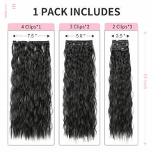 6 piezas de extensiones de cabello sintético rizado y largo, estilo clip-in, material de fibra resistente a altas temperaturas, para mujeres - Multicolor - Ver 3