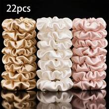 Conjunto de 22 Elásticos de Cabelo para Chá de Panela, em Tons Suaves de Rosa Champagne e Branco, Faixas de Cetim para Madrinhas e Convidadas, Lembrancinhas Elegantes, Elásticos de Cabelo. - Multicolorido - Ver 9