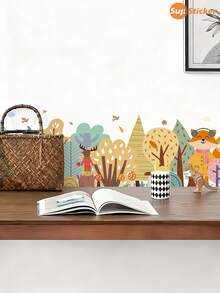 SUPSTICKER 1PC Dimensions: 14.57 X 51.18 Inch Cartoon Forest Animal Pattern Home Decor Wall Decals Self-Adhesive Vinyl Wall Stickers And Removable Suitable For Wall Decor In Living Rooms, Bedrooms, Kitchens, Dining Areas, Etc. Also Ideal For School And Classroom Refurbishment Projects DIY Cabinet Surface Decorative Decals