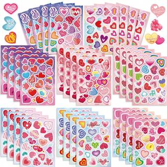 8/16/32/48 Piezas de Pegatinas del Día de San Valentín, Pegatinas Coloridas de Corazones del Día de San Valentín, Etiquetas de Corazón para Sellar Sobres, Decorar Cajas, Hacer Tus Propias Pegatinas de San Valentín Manualidades DIY para Niños, Regalos de Fiesta, Actividades Escolares, Recompensas en el Aula, Intercambio de Regalos, Premios de Clase, Relleno de Bolsas de Golosinas