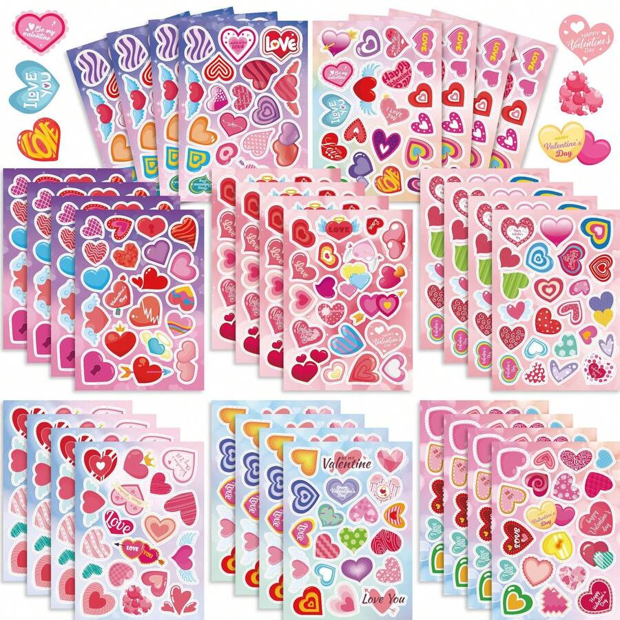 8/16/32/48 piezas Pegatinas del Día de San Valentín, Pegatinas coloridas con forma de corazón para el Día de San Valentín, Etiquetas con forma de corazón, Adecuadas para sellar, decorar cajas, manualidades del Día de San Valentín, Ideal para fiestas infantiles, actividades escolares, recompensas en el aula, intercambio de regalos, premios de clase, relleno de bolsas de regalo, etc. - Día de San Valentín - Ver 1