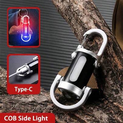 Mini Keychain Light, Portable Waist Hanging Keychain, Compact Multi-Function Red/Blue Warning Emergency Light, Rechargeable Super Bright Flashlight For Night Lighting Tool