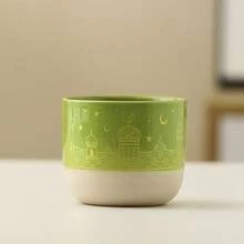 Xícara de café estilo Oriente Médio, em cerâmica espessa, com acabamento fosco e brilhante, design vintage com estrelas e lua, perfeita para latte art e aromas caseiros. - Multicolorido - Ver 10