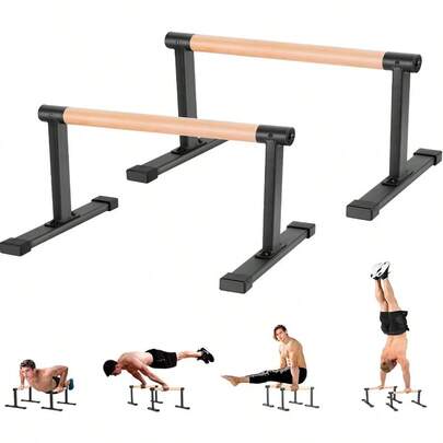 Wooden Parallel Bars 20" Length 12" HeightDip Bar With Thick Beech Handles Push-Up Stands For Handstand L-Sit Gymnastics Strength Training Home Gym Anti-Slip Mats Easy To Install 700lbs