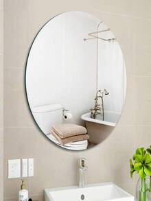 OUTANA 1pc Modern Frameless Oval Acrylic Bathroom Mirror Wall Sticker, Wall-Mounted Self-Adhesive High-Definition Mirror Surface, Waterproof And Moisture-Proof, With Removable Protective Film, Plastic Surface, Multi-Purpose No Power Needed, Suitable For Bathroom, Living Room, Bedroom, Kitchen, Office And Other Elegant Spaces.