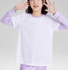 Skechers 女童休闲运动圆领长袖针织打底衫 - 白色/紫色 - 查看 1