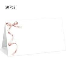 10/30/50 PCS Pink Bow Place Cards, Table Setting Blank Tented Name Cards, Folded Table Name Signs For Wedding Bridal Shower Baby Shower Party Supplies - Multicolor - View 7