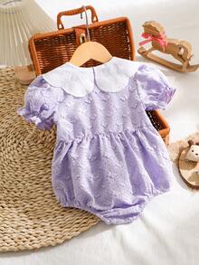 Baby Girls' Peter Pan Collar Butterfly Embroidered Bodysuit, Sweet Cute Casual Comfortable Minimalist Daily Wear, Spring/Summer - Purple - View 2