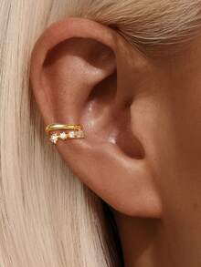 1 Stück 925 Sterling Silber modische achteckige Stern & Vierblatt Kubikzirkonia Clip-On Ohrringe, exquisiter Schmuck geeignet für den täglichen Gebrauch von Frauen, Partys und Bankette - Gold - Übersicht 4
