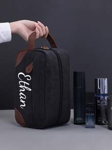 Customized Toiletry Bag For Husband, Father Or Son - Men's Large Capacity PU Leather Travel Toiletry Storage Bag; Customizable Name, Suitable For Birthday, Father's Day, Anniversary, Wedding And Groomsmen Gifts; Ideal Gift For Him, Thoughtful Present, Travel Essential. - Multicolor - View 4