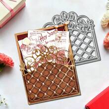 创意网格卡片夹金属切割模具，DIY剪贴簿相册和压花模板，贺卡制作工具，卡片纸切割工艺品，礼品卡制作模板模切件 - 銀色 - 查看 2