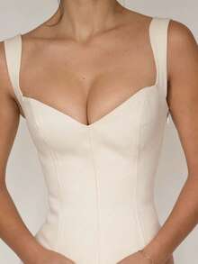 Women Y2K Spaghetti Straps V Neck Camisole Sleeveless Slim Fit Tank Crop Tops Camis Summer Vintage Streetwear - Màu be - Xem 3