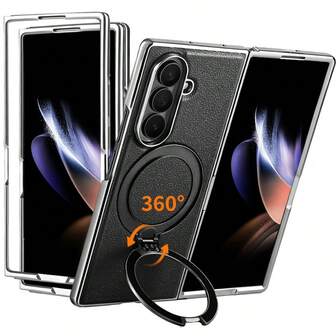 1 st svart/brunt lyxigt krokodilkornigt PU-läder, multifunktionellt vikbart telefonskal med stativ och 360° rotation, smidigt tryck, lämpligt för videotittande, kontorsarbete, fotografering, kompatibelt med trådlös laddning och bilfäste, passar Galaxy Fold 7, unisex exklusiv present