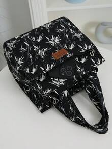 DLIU 1pc Large Capacity Thick Fabric Tote Bag, Lunch Bag, Bento Box Bag, Portable Organizer Bag, Shopping Bag, Suitable For Work, School, Short Trips, Daily Use, Fashionable Retro, Lightweight & Versatile Lunch Box Cooler Bag Waterproof For Women For Men For Picnic For School Back To School - Black - View 6