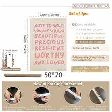 1幅粉色励志语录帆布墙画 - “你美丽、坚强、有韧性、珍贵且被爱着” - 带框，现代美学装饰，非常适合卧室、客厅或办公室 - 也非常适合女孩的婴儿房或家庭办公室，卧室墙面装饰