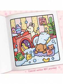 1 Book "COZY CUTIES" Cute Children's Coloring Book, Containing Various Adorable Animal Patterns, Montessori Painting Toy, Creative Gift. Easy-To-Color Line Drawing Book, Includes Plant Patterns, Adult Coloring Book [12-Color Marker Set], Gift For Friends, Couples And Family, Back To School Supplies. - Multicolor - View 5