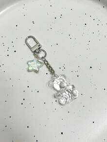 1pc Transparent Teddy Bear Keychain, 3D Cartoon Cute Couple Keyring, Student Backpack Pendant, Personalized Creative Accessory Suitable For Women Daily Use - Transparent - View 5