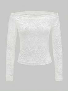 New Spring/Summer Off-Shoulder Fitted Women T-Shirt, Long Sleeve Women Tops, Summer Women Clothing - White - View 4