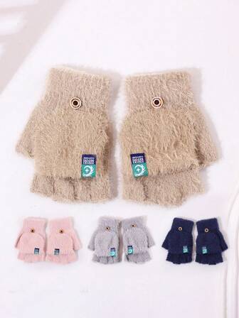 1 par de guantes con forro de felpa con dedos desmontables para adolescentes (de 12 a 16 años) - Cálidos para el invierno, diseño suave y elástico, adecuados para uso diario y en exteriores, excelente aislamiento