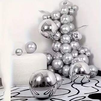 10pcs 10-Inch Silver 4D Effect Foil Balloons, Holographic Round Foil Balloons, Floating Type, Nitrogen Filled, Suitable For Valentine's Day, Birthday Party, Bachelorette Party, Engagement Ceremony, Anniversary, Wedding, Graduation Ceremony And Mother's Day Decoration