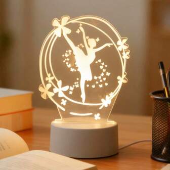 Luminária Noturna 3D de Bailarina (1 unidade) - Alimentação USB, Luz Quente, Decoração Criativa para Mesa e Quarto, Presente Perfeito para Amantes do Balé