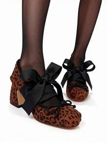 Women's Heel Shoes Women's Platform Heels Shoes Pink Elegant Women Shoes High Heels Pumps Cute Bow High Heels Gothic Heels Closed Toe Heels Chunky Heels Mary Jane Christmas Shoes - 豹紋 - 查看 4