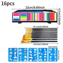 opeth 22件套水溶性人体彩绘套装，包含6种颜色的颜料、11支画笔、5张贴纸，适用于生日派对、化装舞会、各种派对妆容和人体彩绘，水溶性配方，易于清洗，不刺激皮肤。 - 彩色 - 查看 14