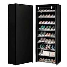 Estante Organizador para Zapatos de 9 Niveles | Acero Inoxidable | Almacenamiento de Calzado | Tela Impermeable | Zapatero Armable para 27 Pares - Negro - Ver 6